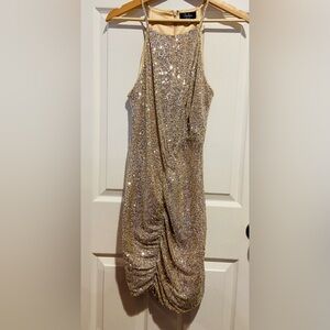 Parker Black Gold Sequin‎ Strapless Cocktail Dress